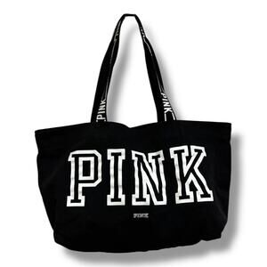 PINK Victoria's Secret Black White Canvas Tote Bag School Books Work Laptop